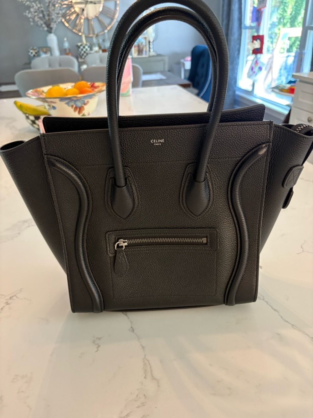 Celine Black Grained Leather Mini Luggage Tote